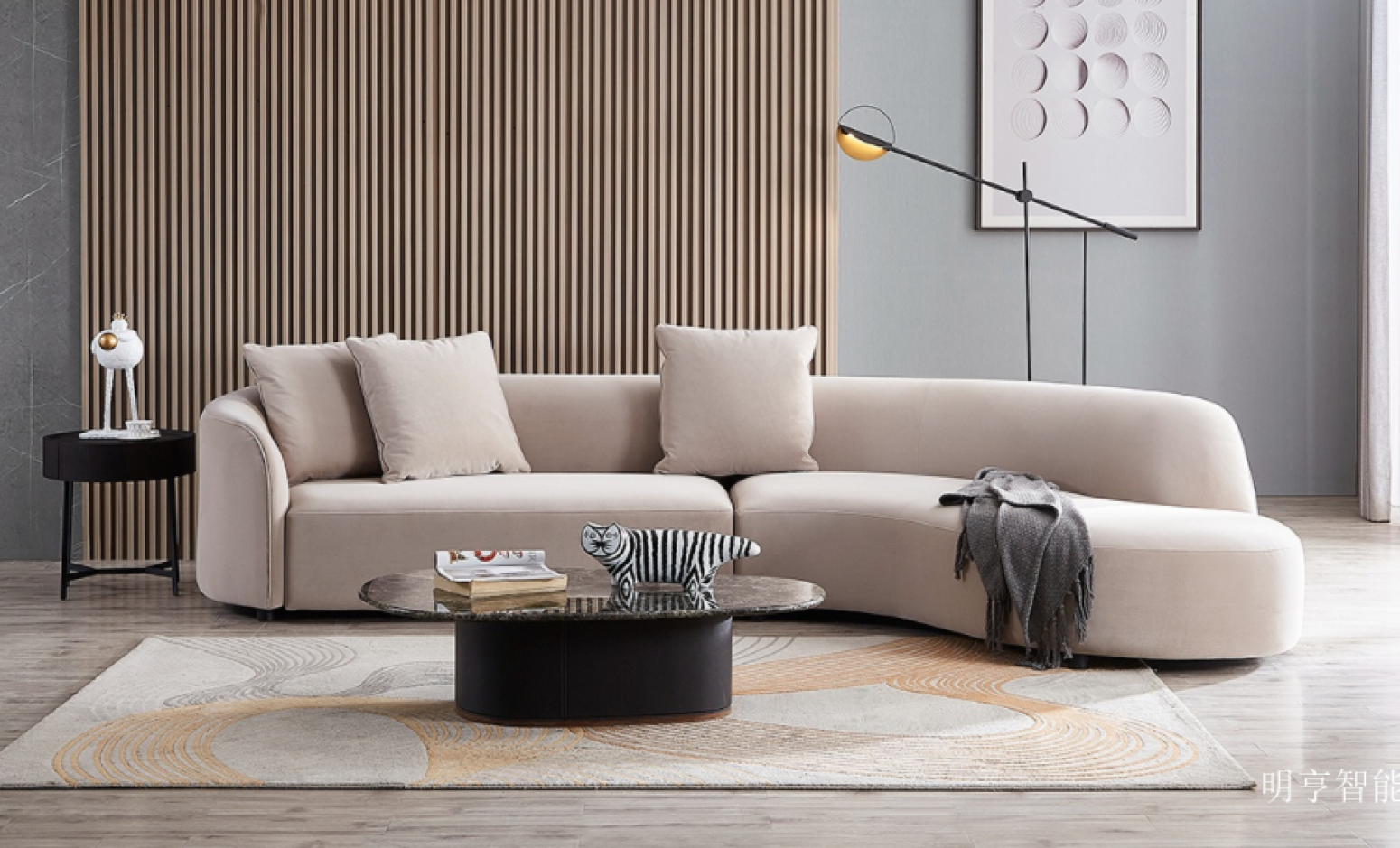 明亨智能 Home Furniture product 《Light beige velvet casual sofa》