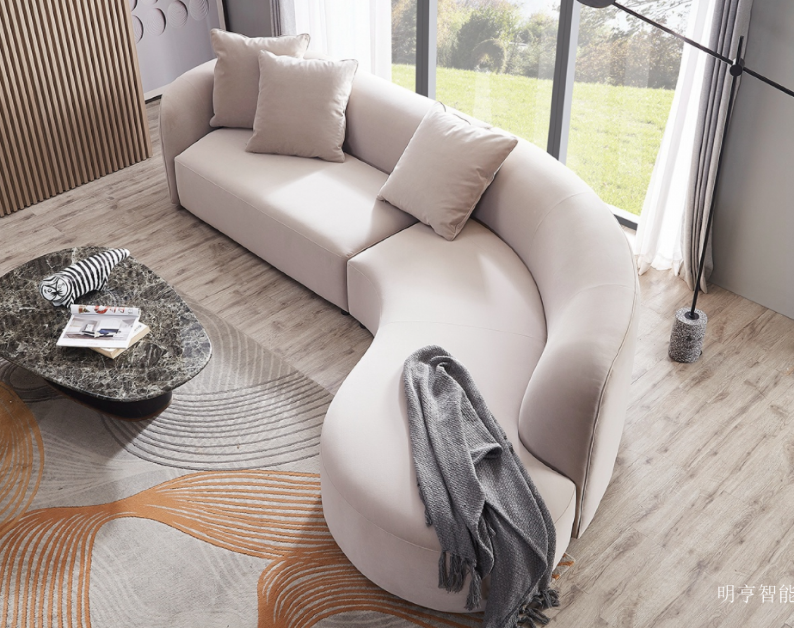 明亨智能 Home Furniture Product 《Light beige velvet casual sofa》【图1】