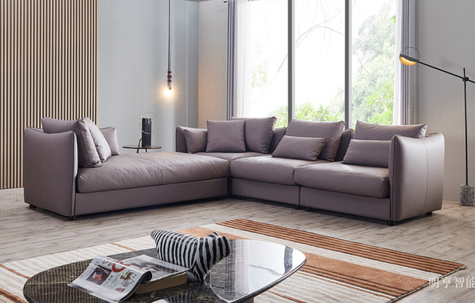 明亨智能 Home Furniture product 《Light purple-grey leather sofa》
