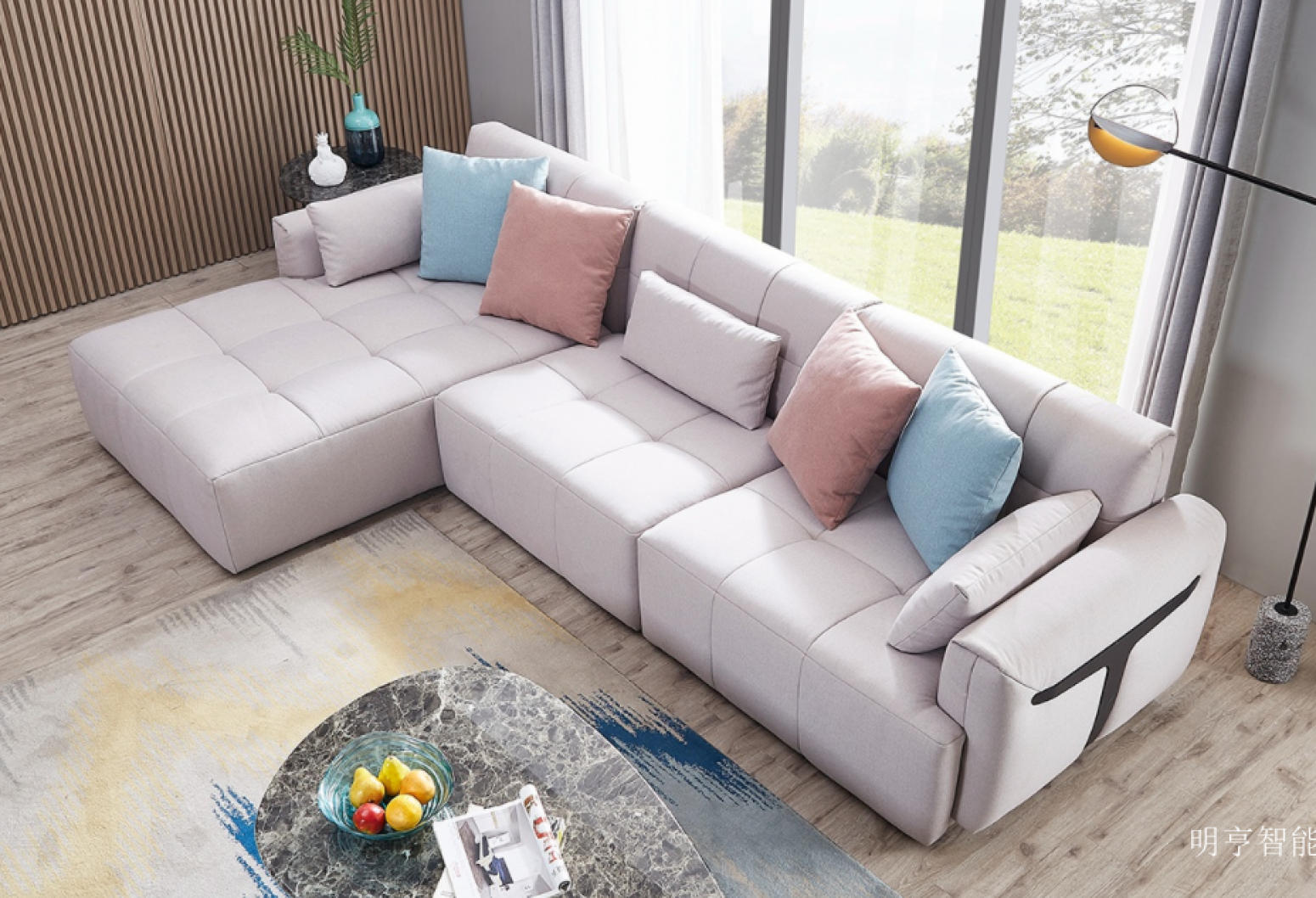 明亨智能 Home Furniture Product 《Light beige fabric casual sofa》【图1】