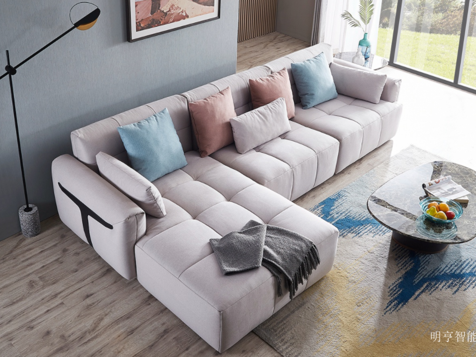 明亨智能 Home Furniture Product 《Light beige fabric casual sofa》【图2】