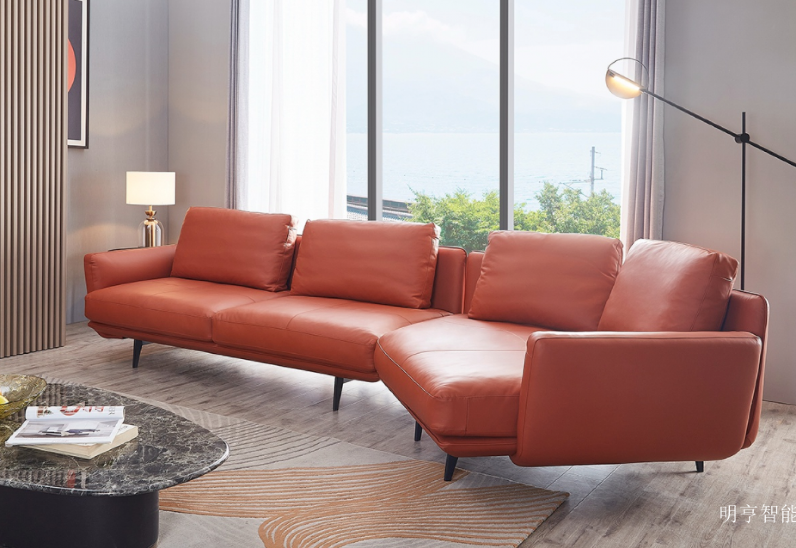 明亨智能 Home Furniture Product 《Orange-brown leather casual sofa》【图1】