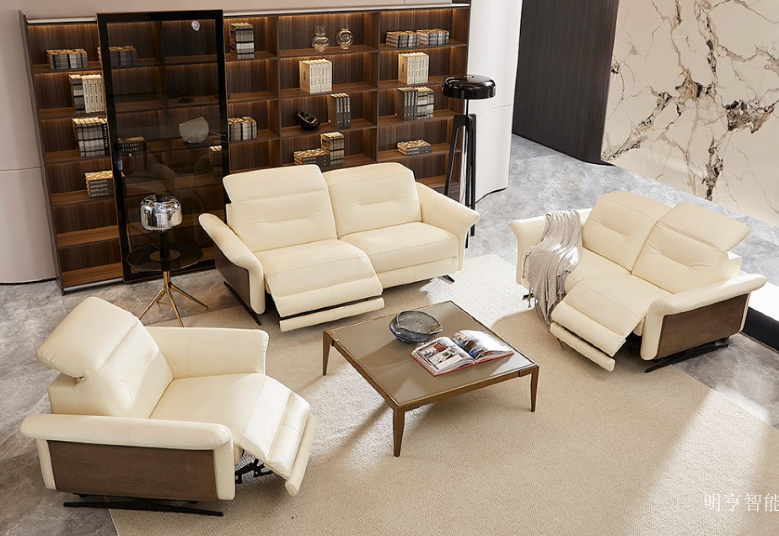 明亨智能 Home Furniture Product 《Beige leather solid wood sofa》【图1】