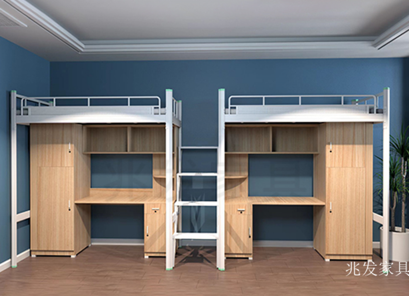 兆发家具 Office furniture product 《Light wood white metal apartment bed》