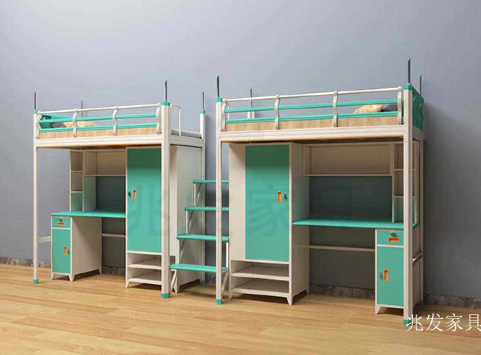 兆发家具 Office furniture Product 《White and green contrasting apartment bed》【图0】