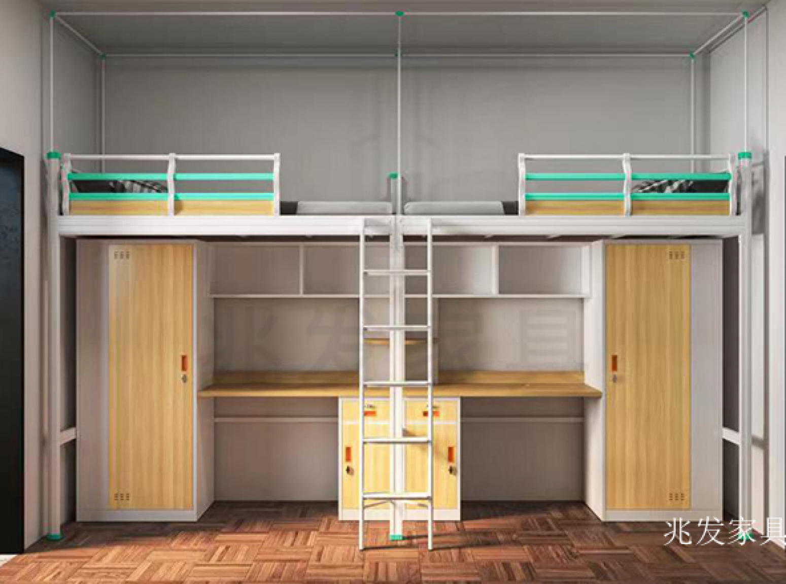 兆发家具 Office furniture product 《Light wood white frame apartment bed》