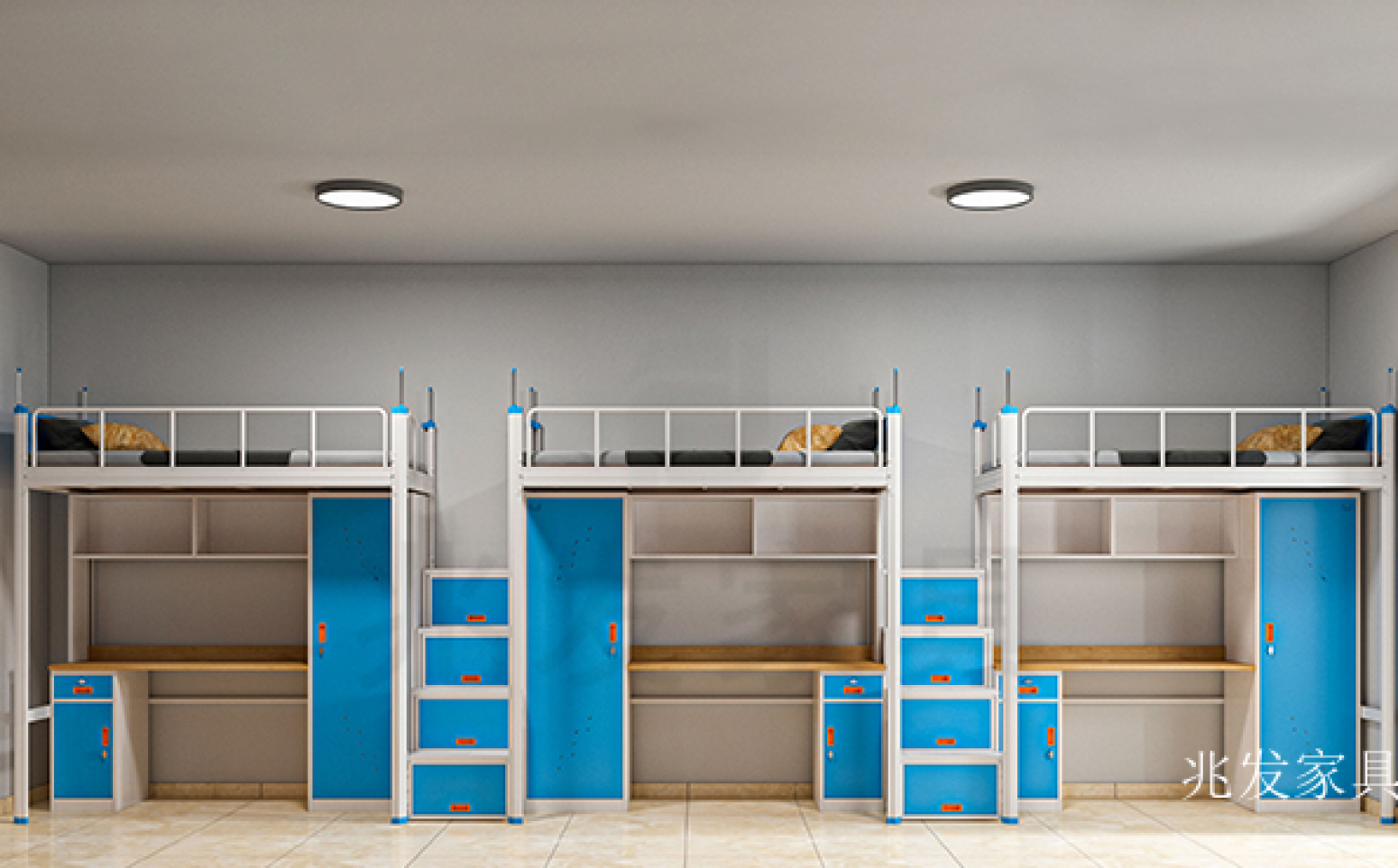 兆发家具 Office furniture product 《White and blue bunk bed apartment》