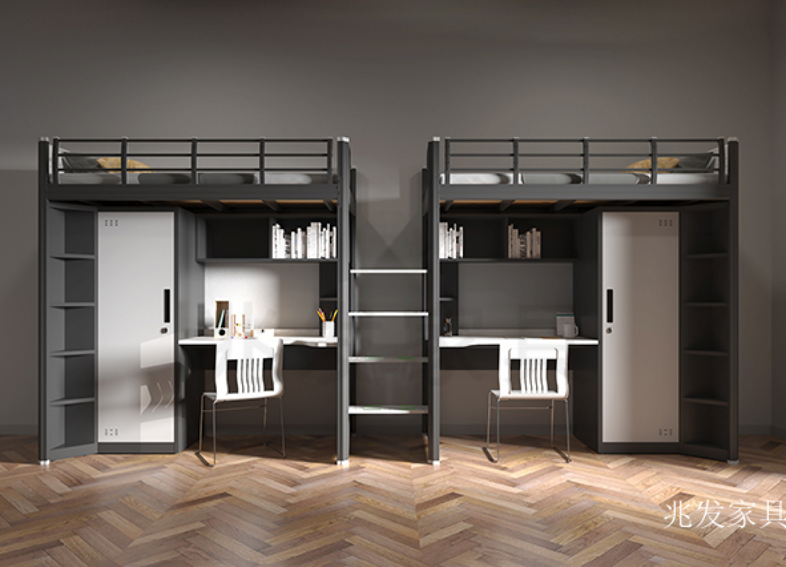 兆发家具 Office furniture Product 《Black and white metal-framed apartment bed》【图0】