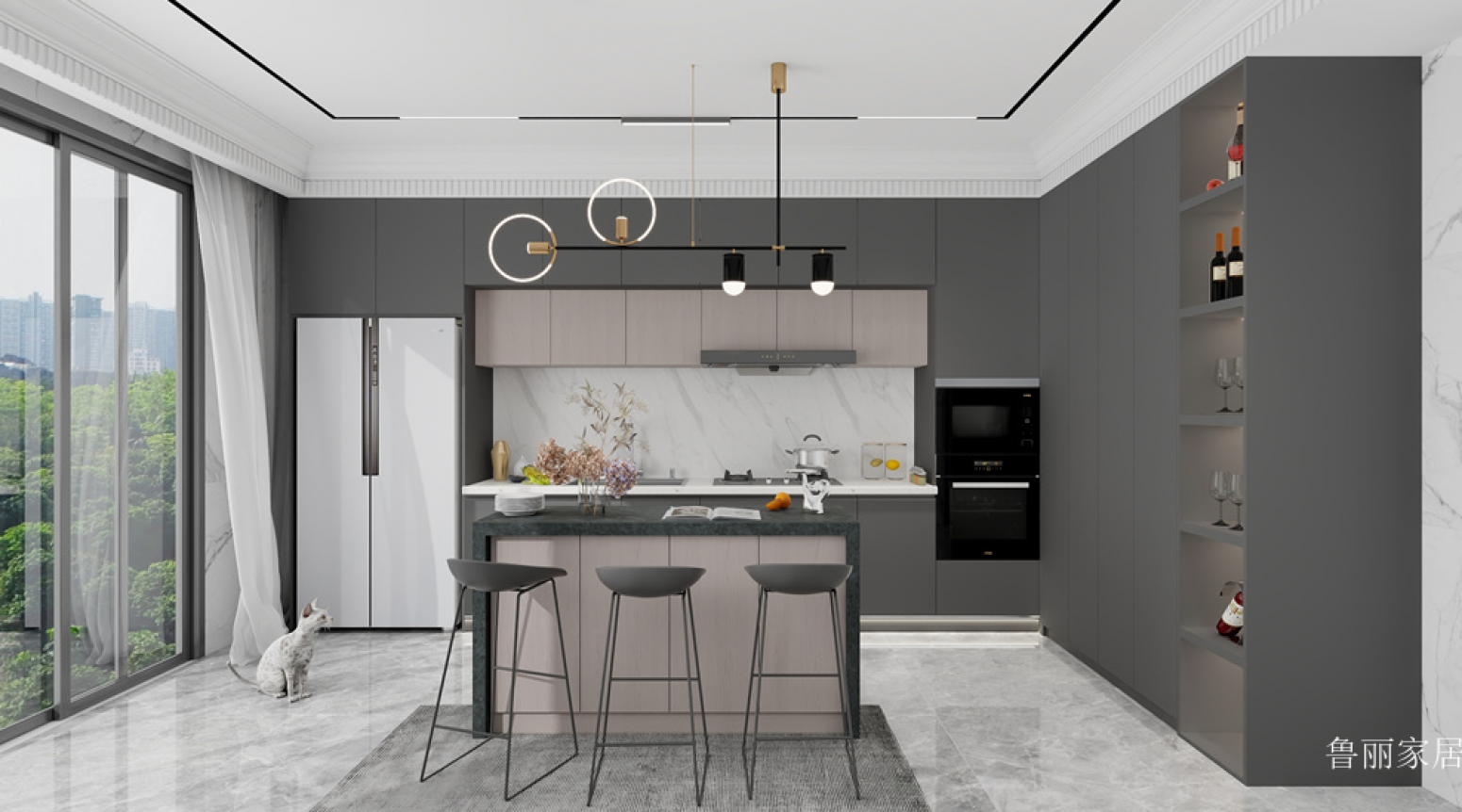 鲁丽家居 Home Furniture product 《Yage Grey Middle Island Cabinet》