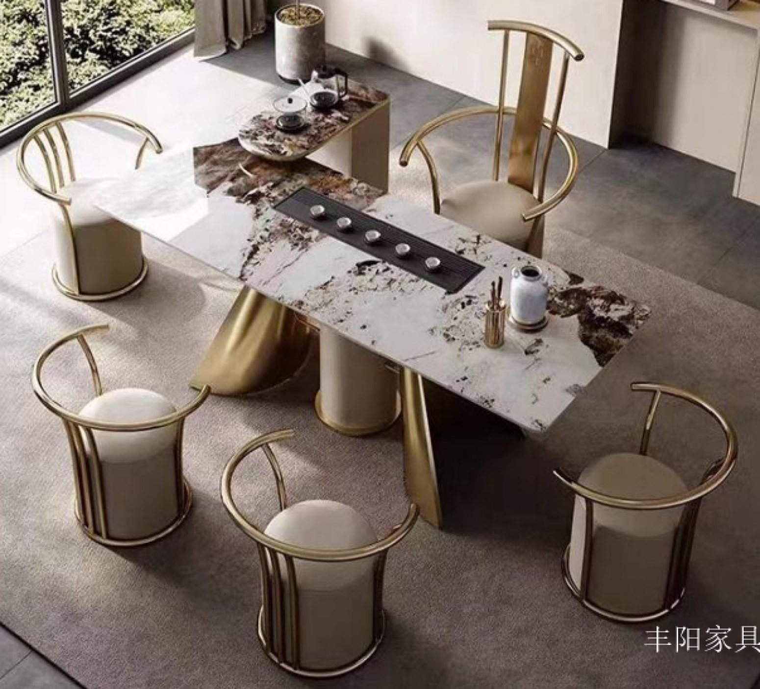 丰阳家具 Home Furniture product 《Luxury Stone Golden Wings Tea Table》