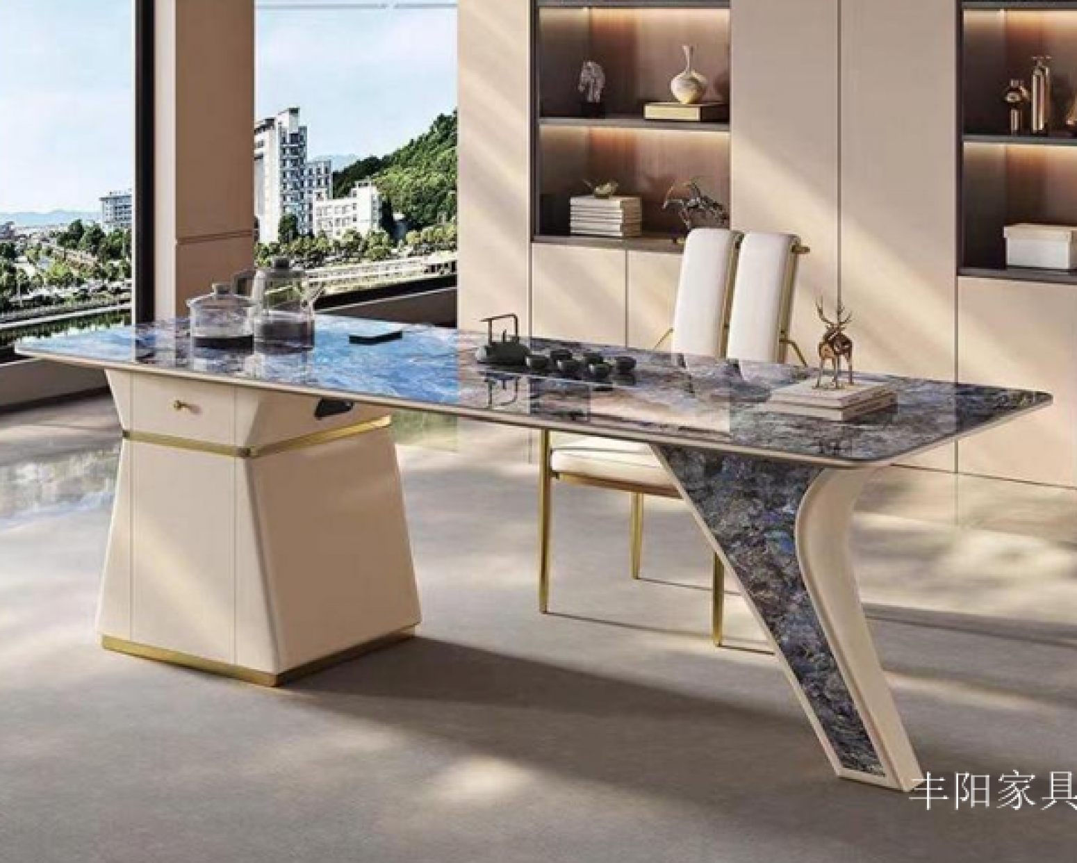 丰阳家具 Home Furniture product 《Luxury Stone Double-Sided Tea Table》