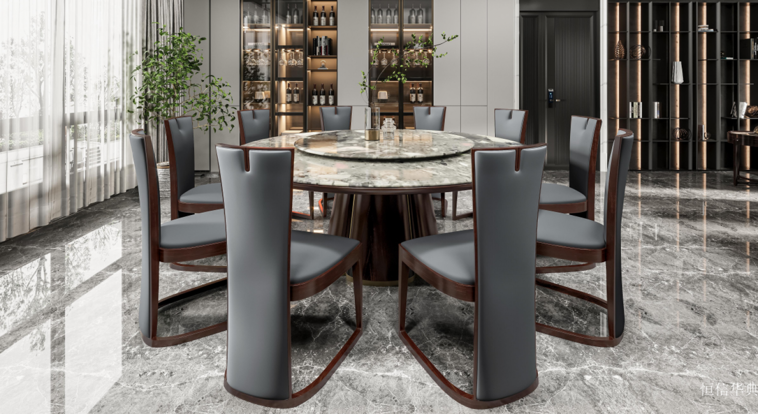 恒信华典 Home Furniture Product 《Deep wood marble table and chair》 恒信华典 Home Furniture Product 《Deep wood marble table and chair》【图0】