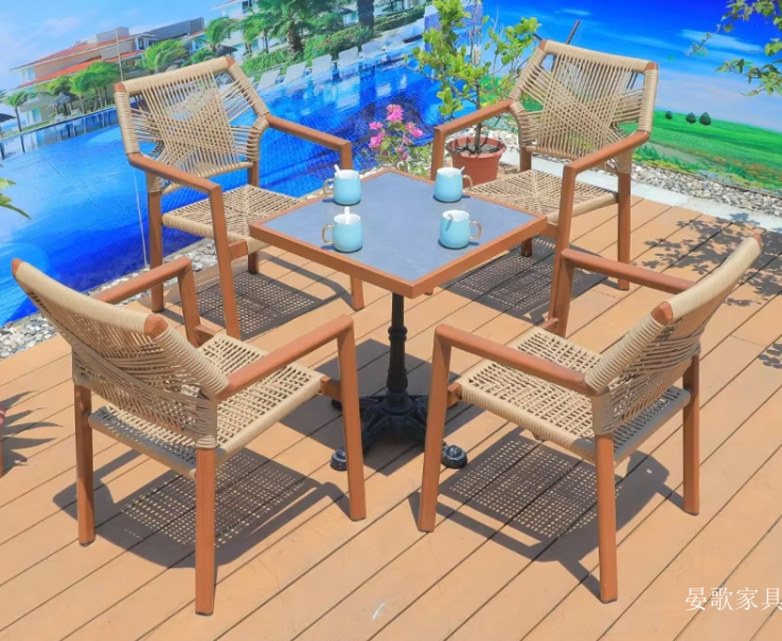 晏歌家具 Outdoor furniture Product 《Weaving rattan rope eat desk and chair》 晏歌家具 Outdoor furniture Product 《Weaving rattan rope eat desk and chair》【图2】