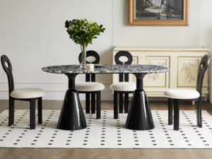 Product picture:Furniture factory 腾烨家具 Home Furniture product name 《Black and white patterned light luxury dining table》议价