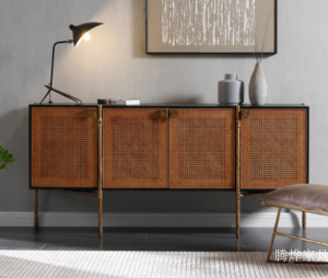 Product picture:Furniture factory 腾烨家具 Home Furniture product name 《Rattan black gold light luxury food side cabinet》议价