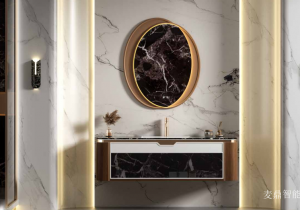 Product picture:Furniture factory 麦鼎智能 Bathroom furniture product name 《Marble oval mirror Bathroom cabinet》议价