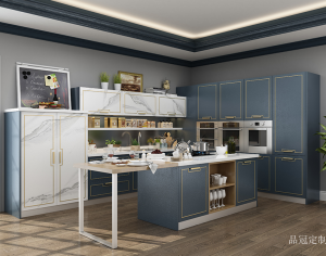 Product picture:Furniture factory 品冠定制 Bathroom furniture product name 《Blue golden charm luxury island cabinet》议价