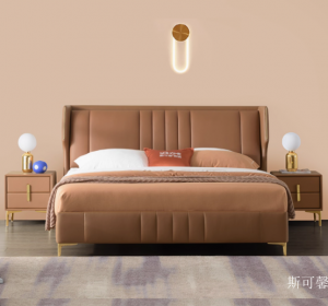 Product picture：Furniture factory斯可馨Home Furnitureproduct name《​Italian Light Luxury Full-Grain Cowhide Bed》议价