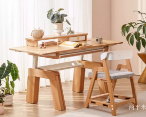 Product picture：Furniture factory两平米Children's furnitureproduct name《Height-adjustable wooden study desk》议价