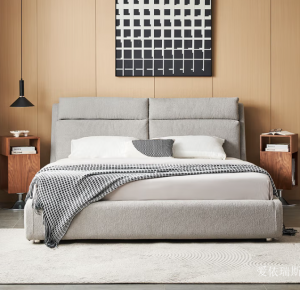 Product picture：Furniture factory爱依瑞斯Home Furnitureproduct name《Light Beige Linen Upholstered Bed》议价