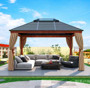 Product picture：Furniture factory阳光户外Outdoor furnitureproduct name《Premium Wood-Grain Outdoor Canopy Gazebo》议价