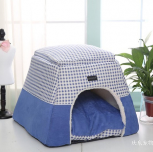 Product picture：Furniture factory庆泉宠物Pet furnitureproduct name《Blue Checkered Warm Fleece Pet House》议价