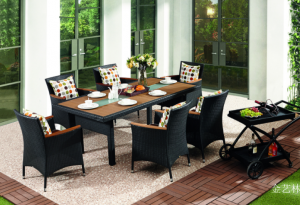Product picture：Furniture factory金艺林Outdoor furnitureproduct name《Dark Brown Rattan-like Outdoor Dining Set》议价