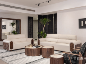 Product picture：Furniture factory 童话森林 Home Furniture product name 《Genuine leather high-backrest solid wood sofa》议价