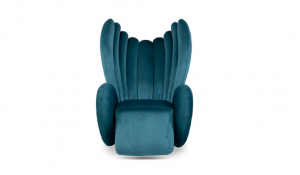 Product picture：Furniture factory 华意家居 Home Furniture product name 《Peacock blue fan-shaped art leisure chair》议价