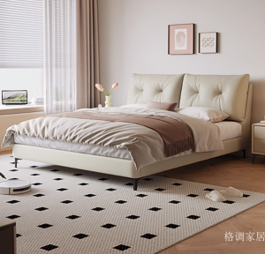Product picture：Furniture factory 格调家居 Home Furniture product name 《Simple solid wood cream wind bed》议价