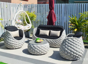 Product picture：Furniture factory 晏歌家具 Outdoor furniture product name 《Light grey aluminum rope casual sofa》议价