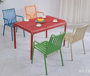 Product picture：Furniture factory 晏歌家具 Outdoor furniture product name 《Colorful metal stripe eat desk and chair》议价