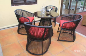 Product picture：Furniture factory 优阳户外 Outdoor furniture product name 《Black cane outdoor round table and chair》议价