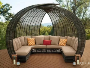 Product picture：Furniture factory 优阳户外 Outdoor furniture product name 《Deep brown rattan roof outdoor sofa》议价