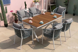 Product picture：Furniture factory 优阳户外 Outdoor furniture product name 《Dining table and chair made of grey rattan》议价