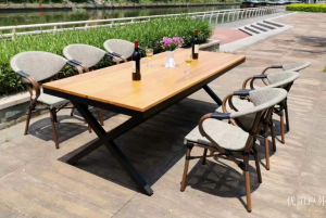Product picture：Furniture factory 优阳户外 Outdoor furniture product name 《Wooden outdoor dining table and chair》议价