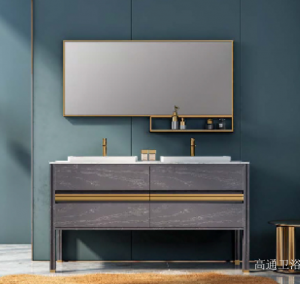 Product picture：Furniture factory 高通卫浴 Bathroom furniture product name 《Light much grey gold double basin bathroom ark》议价
