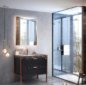 Product picture：Furniture factory 高通卫浴 Bathroom furniture product name 《Brown gold floor bathroom cabinet》议价