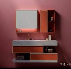 Product picture：Furniture factory 高通卫浴 Bathroom furniture product name 《Warm Orange suspended bathroom cabinet》议价