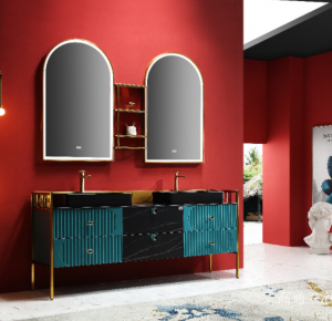 Product picture：Furniture factory 高通卫浴 Bathroom furniture product name 《Double light luxury arch mirror bathroom ark》议价