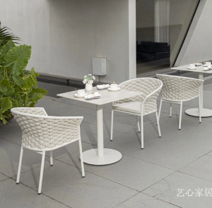 Product picture：Furniture factory 艺心家居 Outdoor furniture product name 《White simple woven outdoor table and chair》议价