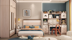 Product picture：Furniture factory 亮辉家具 Children's furniture product name 《Light wood simple blue orange children's bed》议价