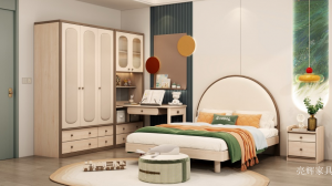 Product picture：Furniture factory 亮辉家具 Children's furniture product name 《Shallow wood arc soft pack children's bed》议价