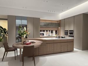 Product picture：Furniture factory 中至信 Bathroom furniture product name 《Light wood light brown kitchen integrated cabinet》议价