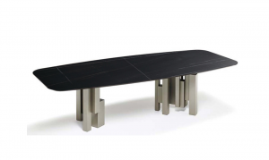 Product picture：Furniture factory 鹤铭家具 Home Furniture product name 《Black Rock Geometric Column Dining Table》议价