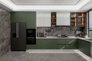 Product picture：Furniture factory 鲁丽家居 Home Furniture product name 《Dark green luxury kitchen cabinets》议价
