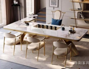 Product picture：Furniture factory 丰阳家具 Home Furniture product name 《Granite-panel gold frame luxury tea table》议价