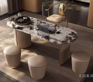 Product picture：Furniture factory 丰阳家具 Home Furniture product name 《Luxury stone oval light luxury tea table》议价