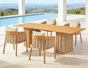 Product picture：Furniture factory 正缇户外 Outdoor furniture product name 《Solid wood woven outdoor dining table》议价