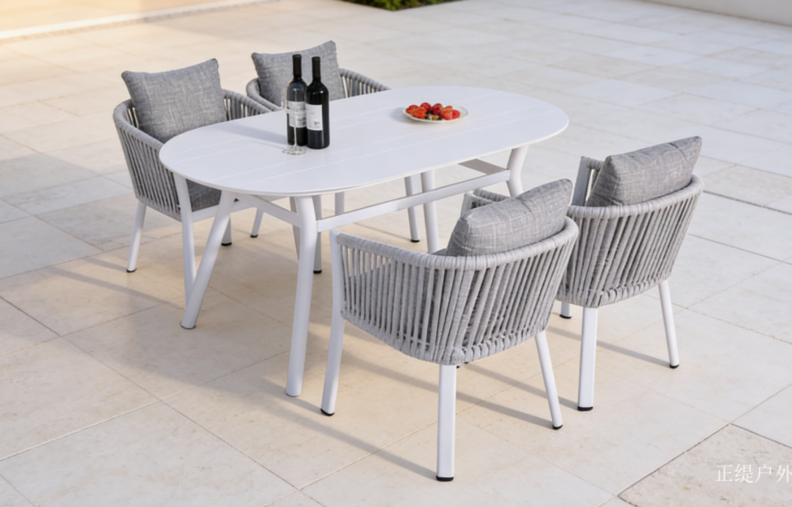 正缇户外 Outdoor furniture product 《White frame rope-woven elliptical table》